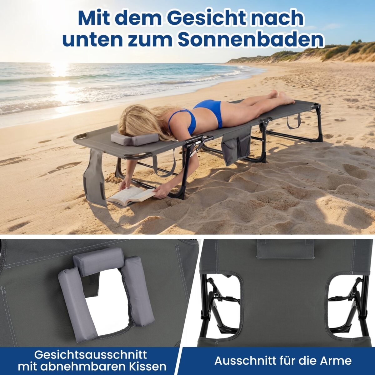 Sulankstomas gultas su reguliuojama atlošo padėtimi ir angomis veidui bei rankoms (Pilka) – Paveikslėlis 5