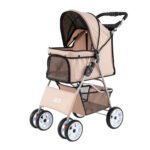 Sulankstomas augintinių vežimėlis su visureigiais ratais (Smėlio spalva)