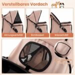 Sulankstomas augintinių vežimėlis su visureigiais ratais (Smėlio spalva) – Paveikslėlis 4