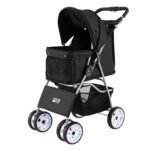 Sulankstomas augintinių vežimėlis su visureigio ratais (Juoda)