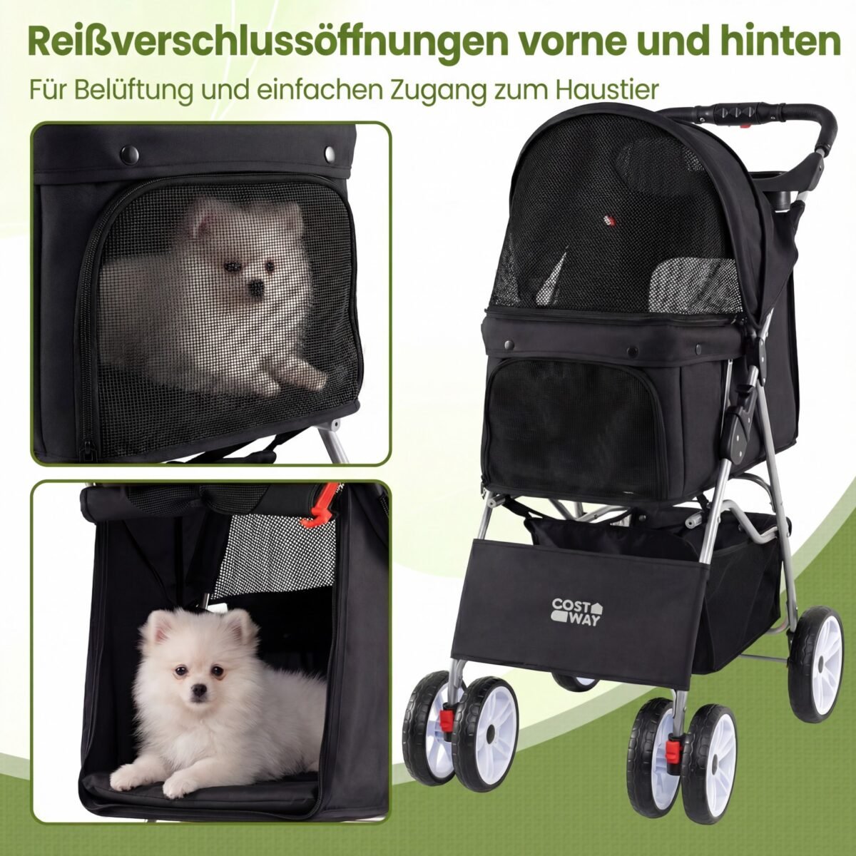 Sulankstomas augintinių vežimėlis su dideliais ratais (Juoda) – Paveikslėlis 4