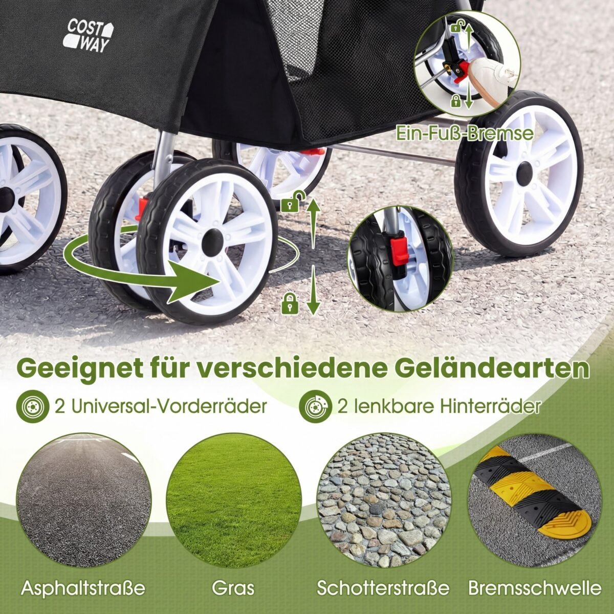 Sulankstomas augintinių vežimėlis su dideliais ratais (Juoda) – Paveikslėlis 5