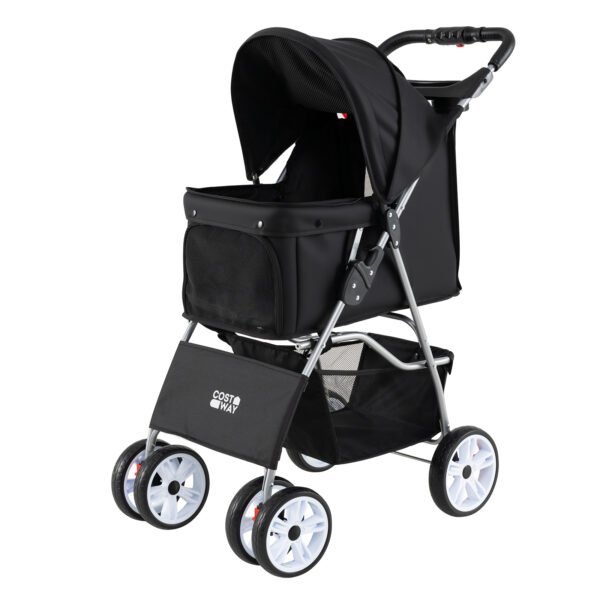 Sulankstomas augintinių vežimėlis su visureigio ratais (Juoda)