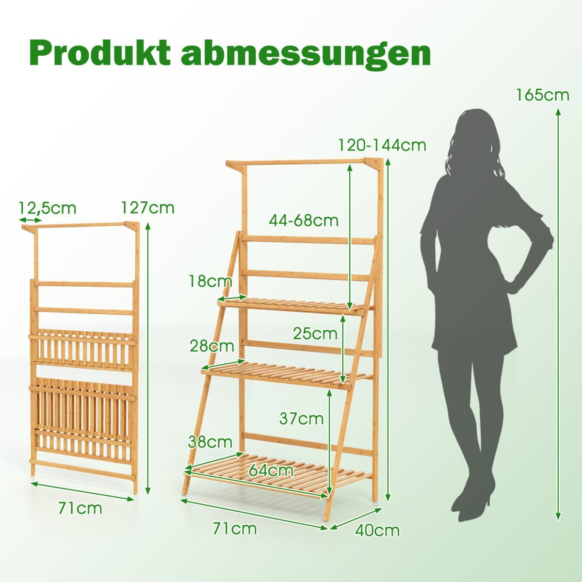 Sulankstomas gėlių stovas su 3 pakopomis ir reguliuojamu kabinimo strypu (Natūrali) – Paveikslėlis 2