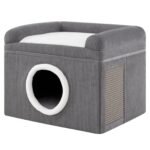 Sulankstomas dviaukštis kačių namelis su sizalio draskykle (Pilka)