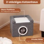 Sulankstomas dviaukštis kačių namelis su sizalio draskykle (Pilka) – Paveikslėlis 3