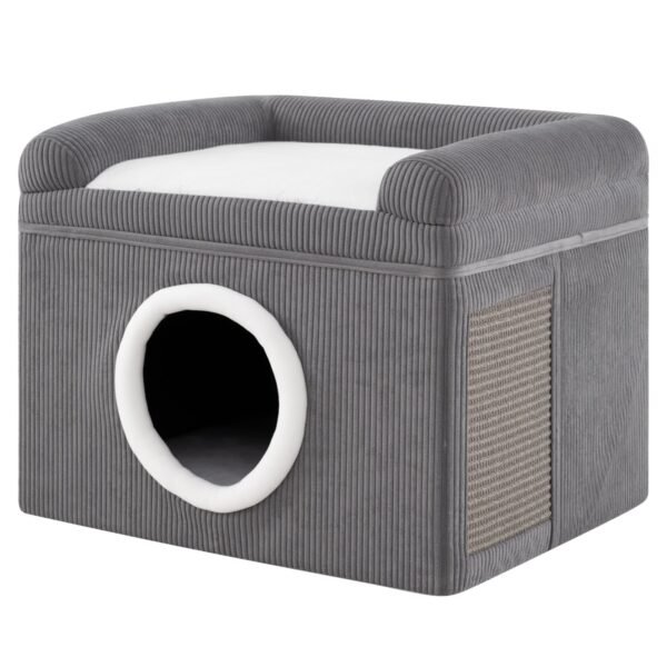 Sulankstomas dviaukštis kačių namelis su sizalio draskykle (Pilka)