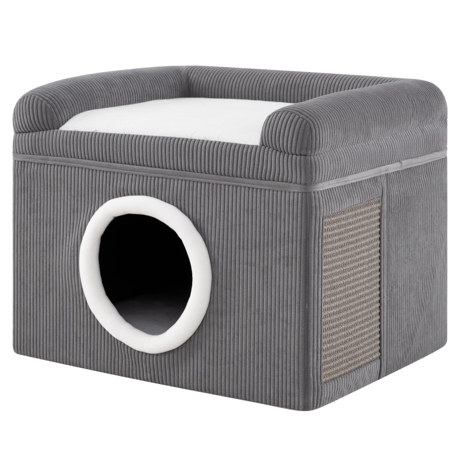 Sulankstomas dviaukštis kačių namelis su sizalio draskykle (Pilka)