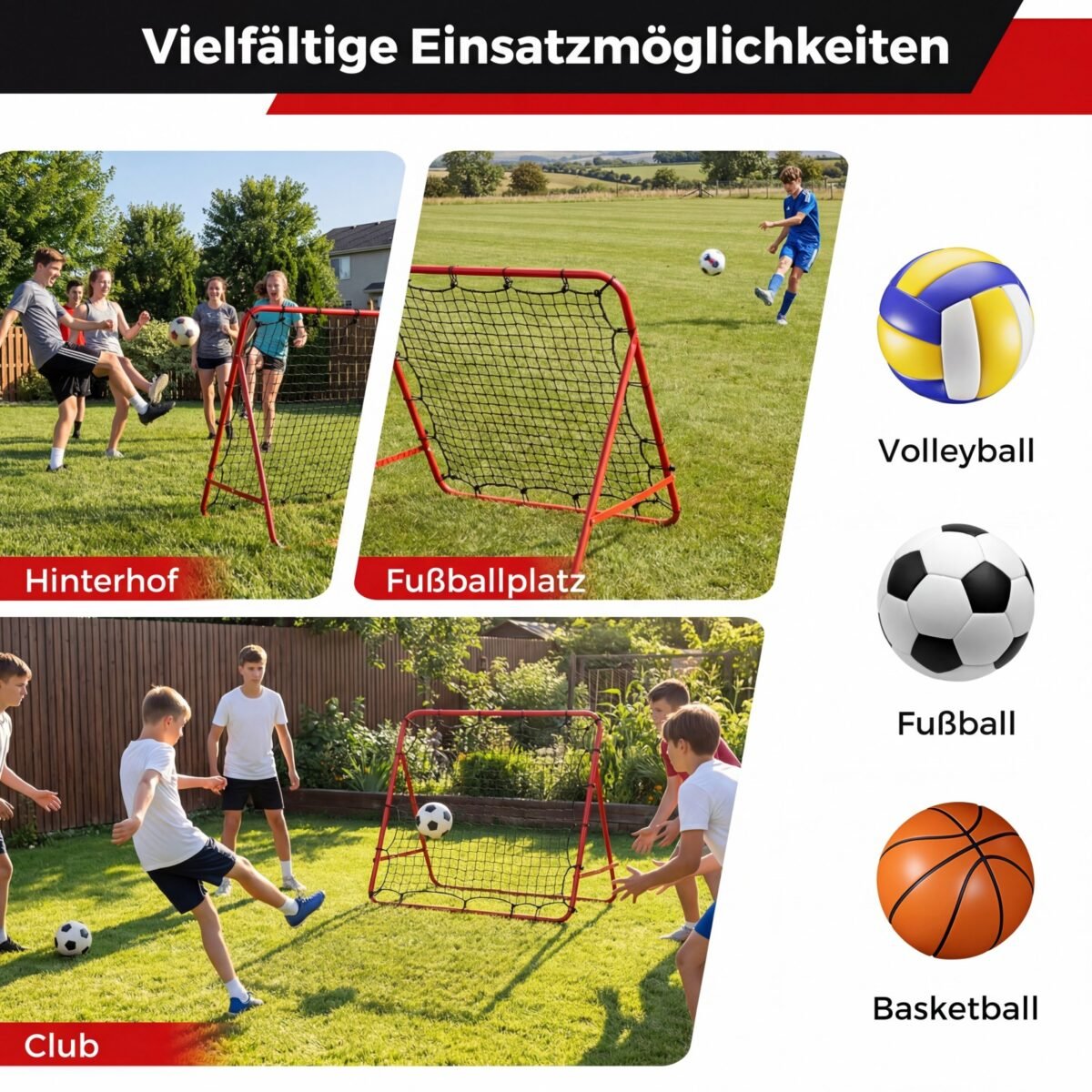 Sulankstomas futbolo atšokimo treniruoklis su 5 reguliuojamais kampais (Raudona) – Paveikslėlis 2