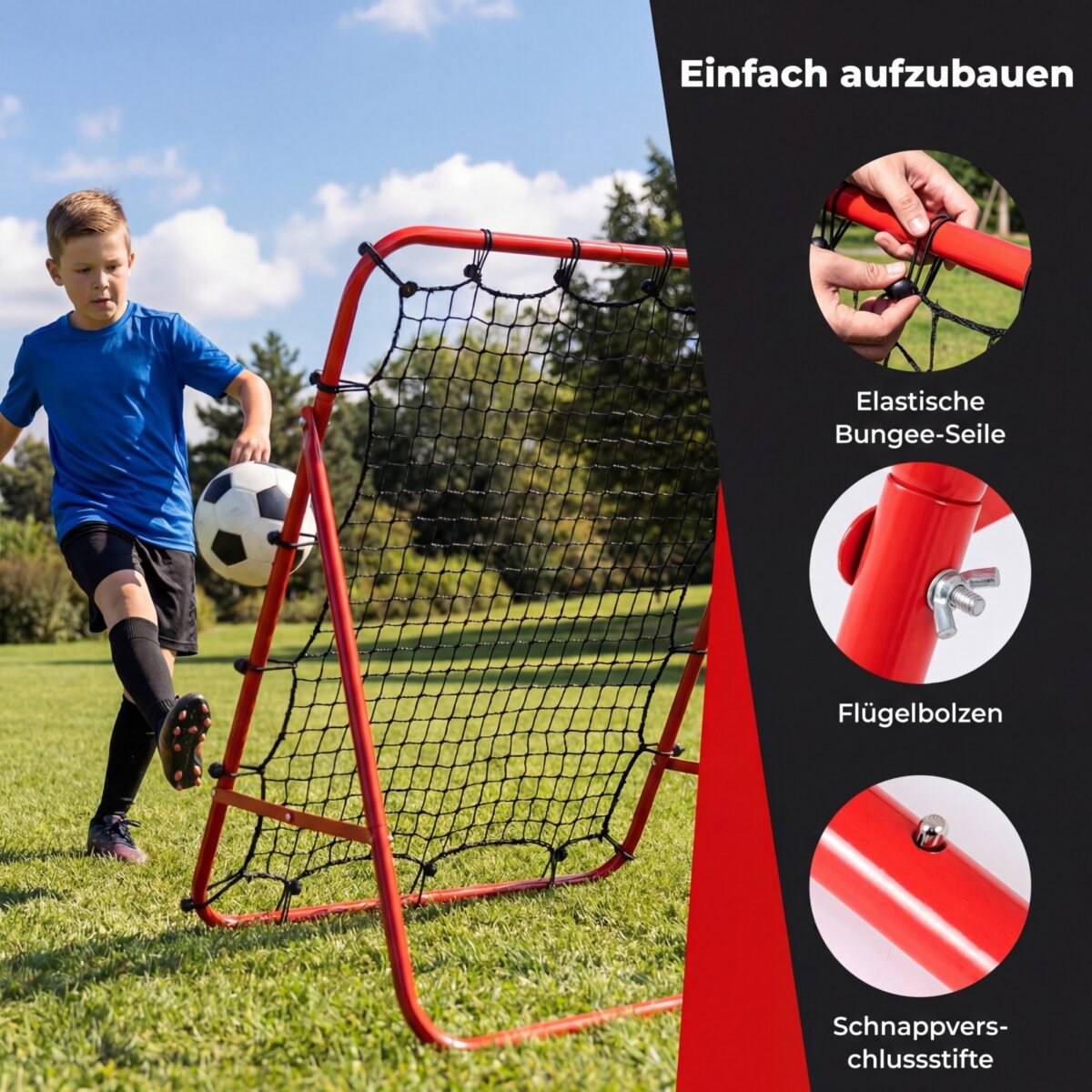 Sulankstomas futbolo atšokimo treniruoklis su 5 reguliuojamais kampais (Raudona) – Paveikslėlis 5
