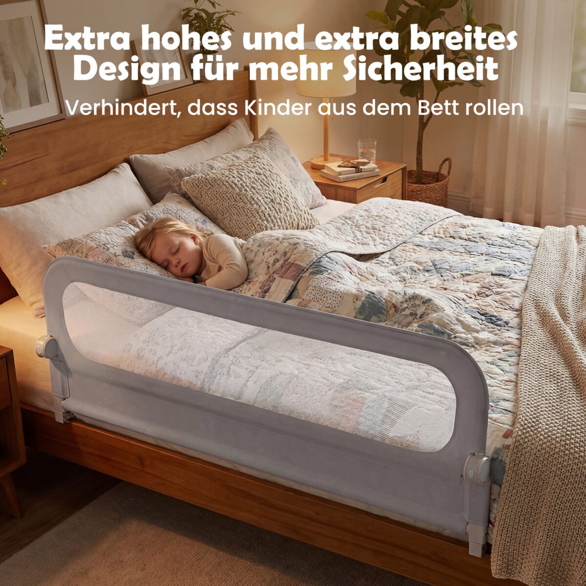 Sulankstomas ir reguliuojamas lovos apsaugos turėklas kūdikiams (Pilka)