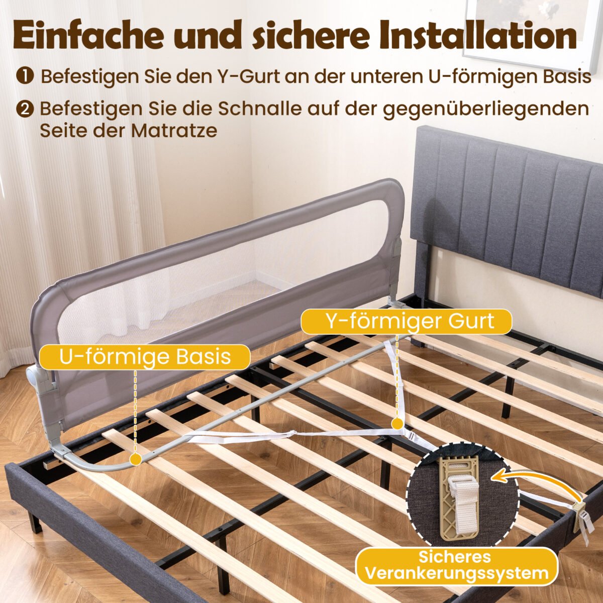 Sulankstomas ir reguliuojamas lovos apsaugos turėklas kūdikiams ir vaikams 178 cm (Pilka) – Paveikslėlis 3