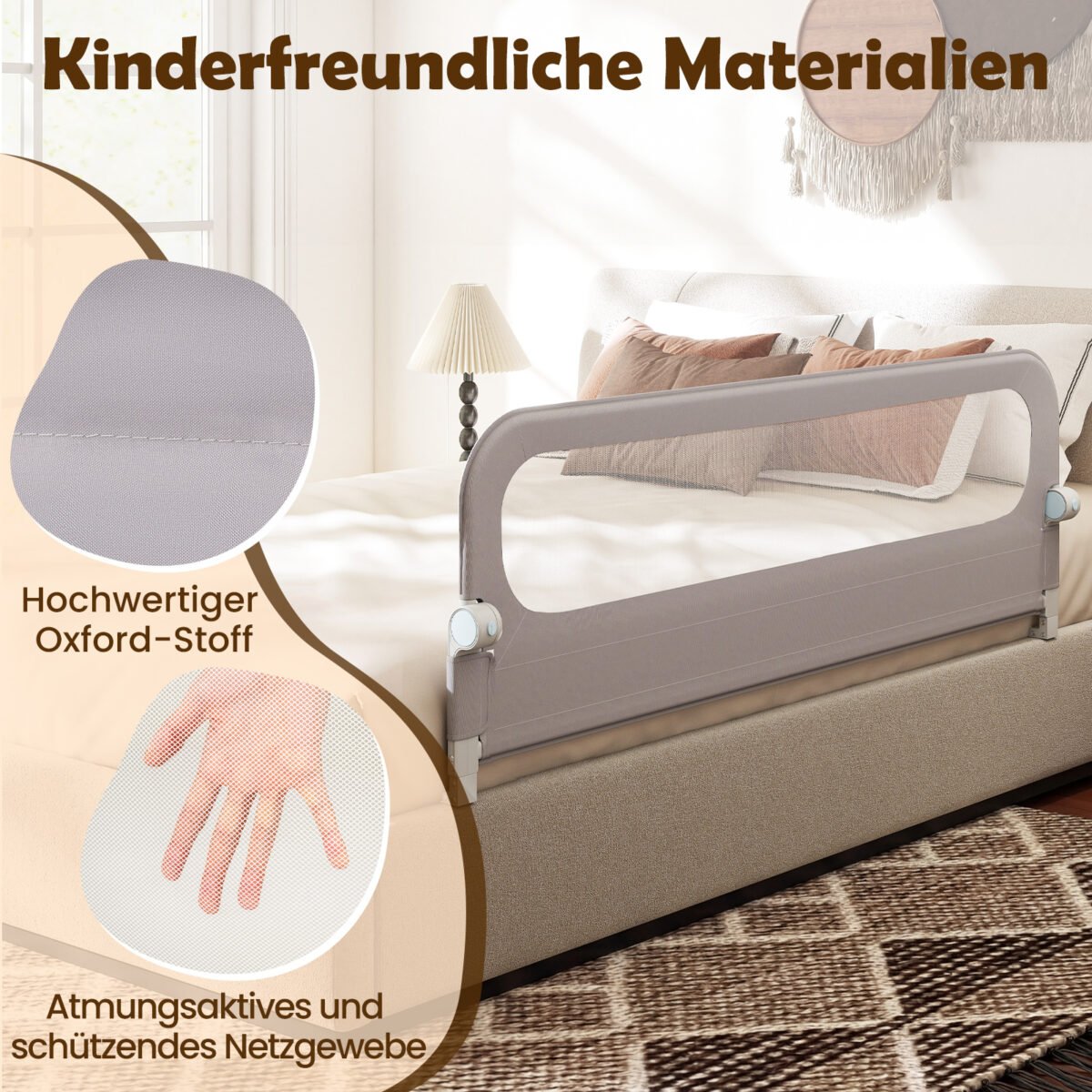 Sulankstomas ir reguliuojamas lovos apsaugos turėklas kūdikiams ir vaikams 178 cm (Pilka) – Paveikslėlis 4