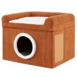 Sulankstomas kačių namelis su sizalio draskykle ir minkšta pagalve (Ruda)