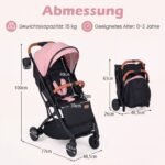 Sulankstomas kūdikio vežimėlis su reguliuojamu atlošu ir lietaus apsauga (Rožinė) – Paveikslėlis 2