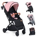 Sulankstomas kūdikio vežimėlis su reguliuojamu atlošu ir lietaus apsauga (Rožinė)