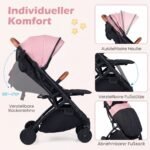 Sulankstomas kūdikio vežimėlis su reguliuojamu atlošu ir lietaus apsauga (Rožinė) – Paveikslėlis 4