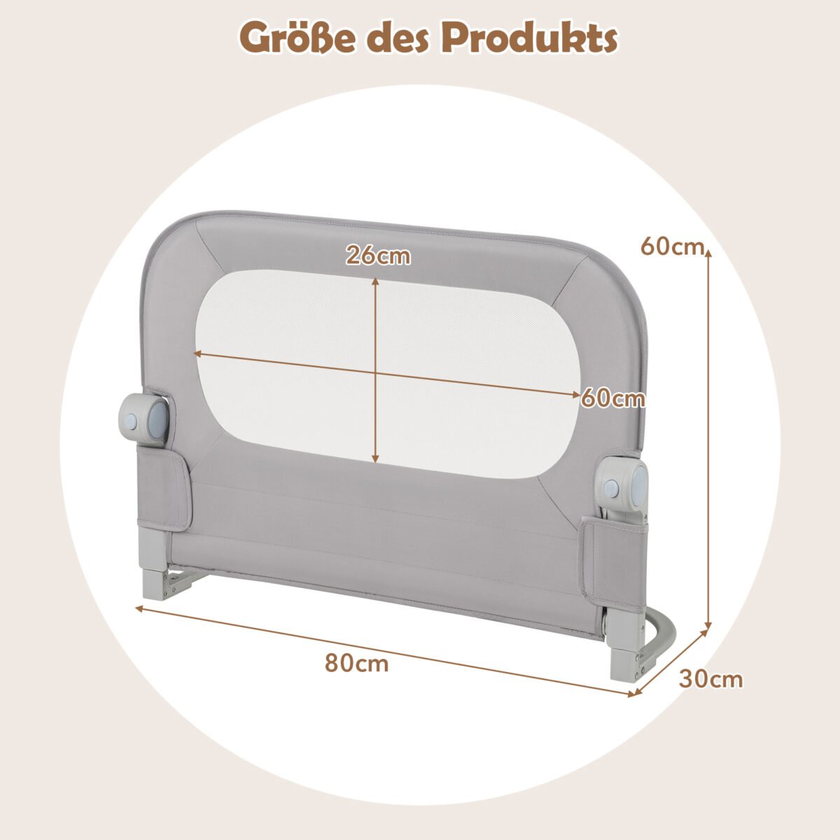 Sulankstomas lovos apsauginis turėklas su nuimamu Oksfordo audinio užvalkalu 80 x 60 cm (Pilka) – Paveikslėlis 2