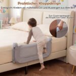 Sulankstomas lovos apsauginis turėklas su nuimamu Oksfordo audinio užvalkalu 80 x 60 cm (Pilka) – Paveikslėlis 5