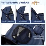 Sulankstomas naminių gyvūnėlių vežimėlis su orui pralaidžiu tinkleliu (Mėlyna) – Paveikslėlis 3