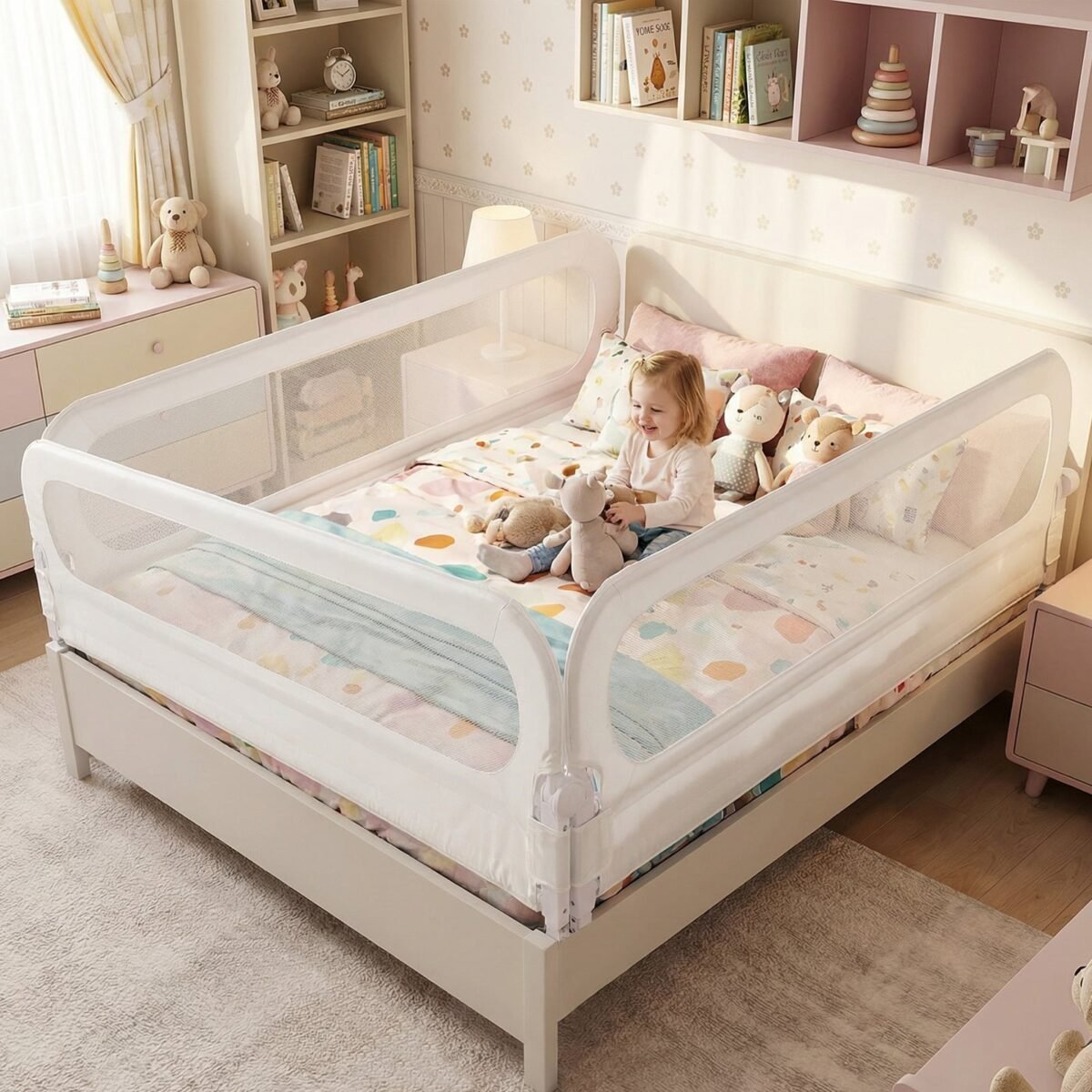 Sulankstomas reguliuojamo aukščio apsauginis lovos barjeras vaikams 120 (Balta) – Paveikslėlis 4