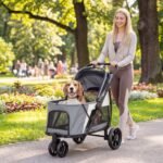 Sulankstomas trijų ratų šunų vežimėlis iki 20 kg
