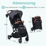 Sulankstomas vaikiškas vežimėlis su reguliuojama nugarėle ir pakoju (Pilka) – Paveikslėlis 2