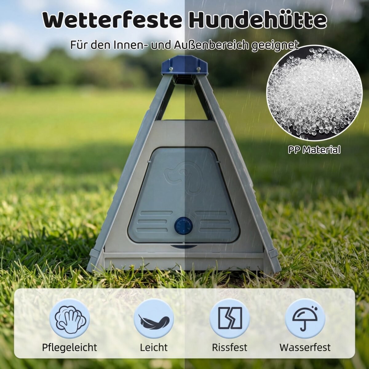 Sulankstomas vandeniui atsparus plastikinis šunų namelis mažiems ir vidutinio dydžio šunims (Mėlyna) – Paveikslėlis 5
