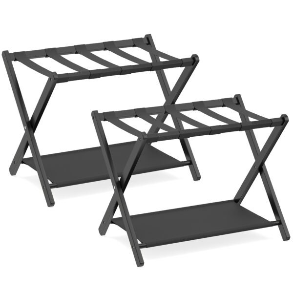 Sulankstomi bambukiniai lagaminų stovai su dviem laikymo lygiais (2 vnt.) (Juoda)