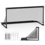 Sulankstomi futbolo vartai su tvirtu metaliniu rėmu ir atspariu PE tinklu (Juoda)