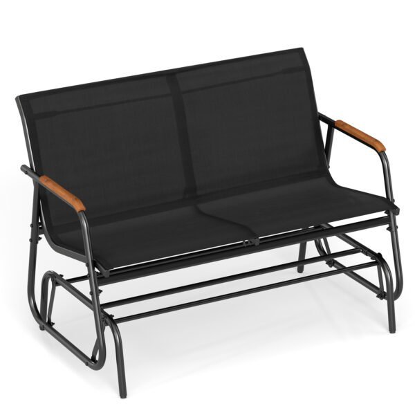 Sūpuojamas suolas 2 asmenims su tikmedžio porankiais (Juoda)