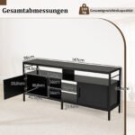 TV spintelė iki 65 colių televizoriams su uždaromomis spintelėmis ir atviromis lentynomis (Juoda) – Paveikslėlis 2