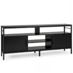 TV spintelė iki 65 colių televizoriams su uždaromomis spintelėmis ir atviromis lentynomis (Juoda)