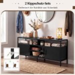 TV spintelė iki 65 colių televizoriams su uždaromomis spintelėmis ir atviromis lentynomis (Juoda) – Paveikslėlis 3