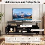 TV spintelė iki 65 colių televizoriams su uždaromomis spintelėmis ir atviromis lentynomis (Juoda) – Paveikslėlis 4