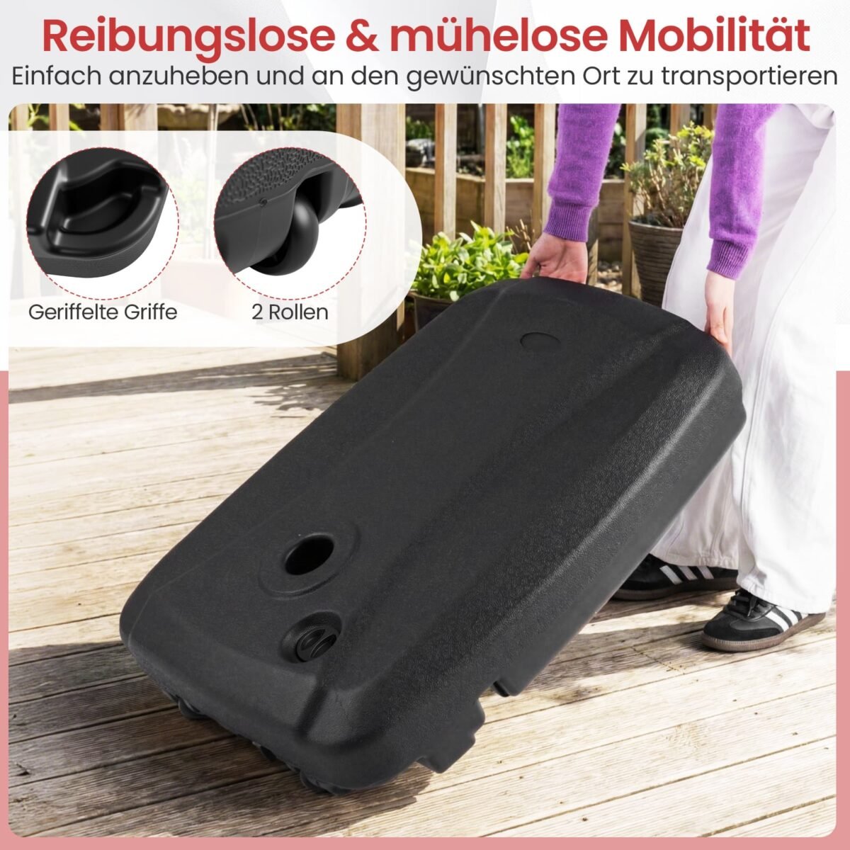 Terasos skėčio stovas su ratukais užpildomas vandeniu ir smėliu (Juoda) – Paveikslėlis 2