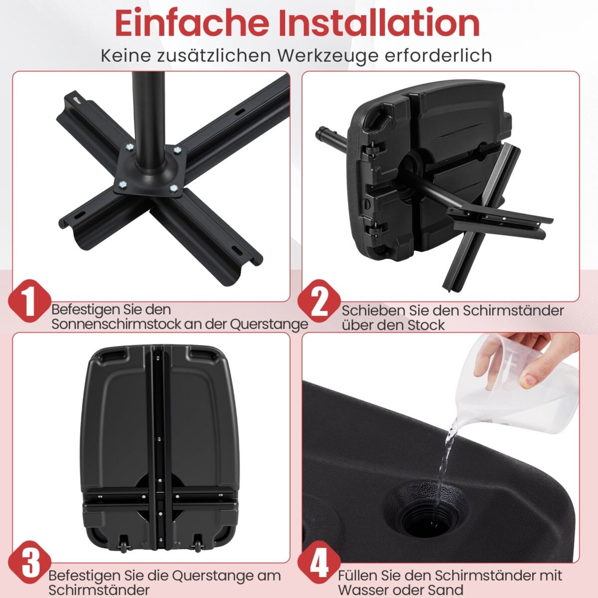 Terasos skėčio stovas su ratukais užpildomas vandeniu ir smėliu (Juoda) – Paveikslėlis 3