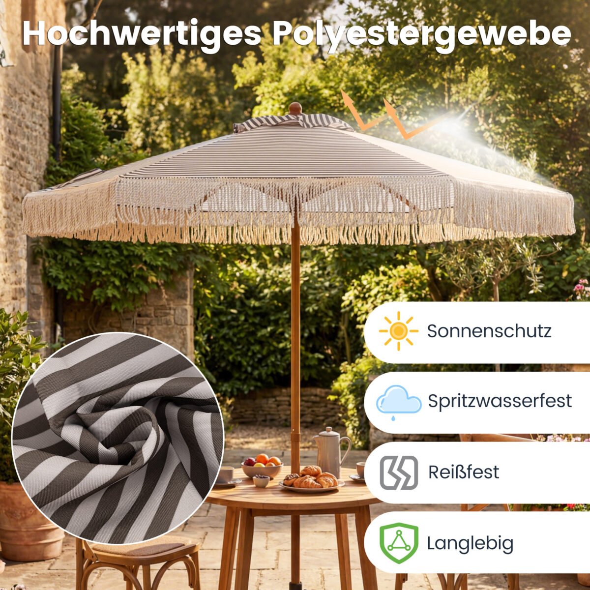 Terasos skėtis su kutais 2 metrų skersmens (Pilka) – Paveikslėlis 5