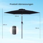 Terasos skėtis su rankeniniu mechanizmu ir reguliuojamu pasvirimo kampu (Juoda) – Paveikslėlis 2