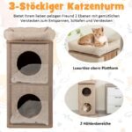 Trijų aukštų kačių draskyklė-bokštas su sizalio draskymo lenta (Smėlio spalva) – Paveikslėlis 5