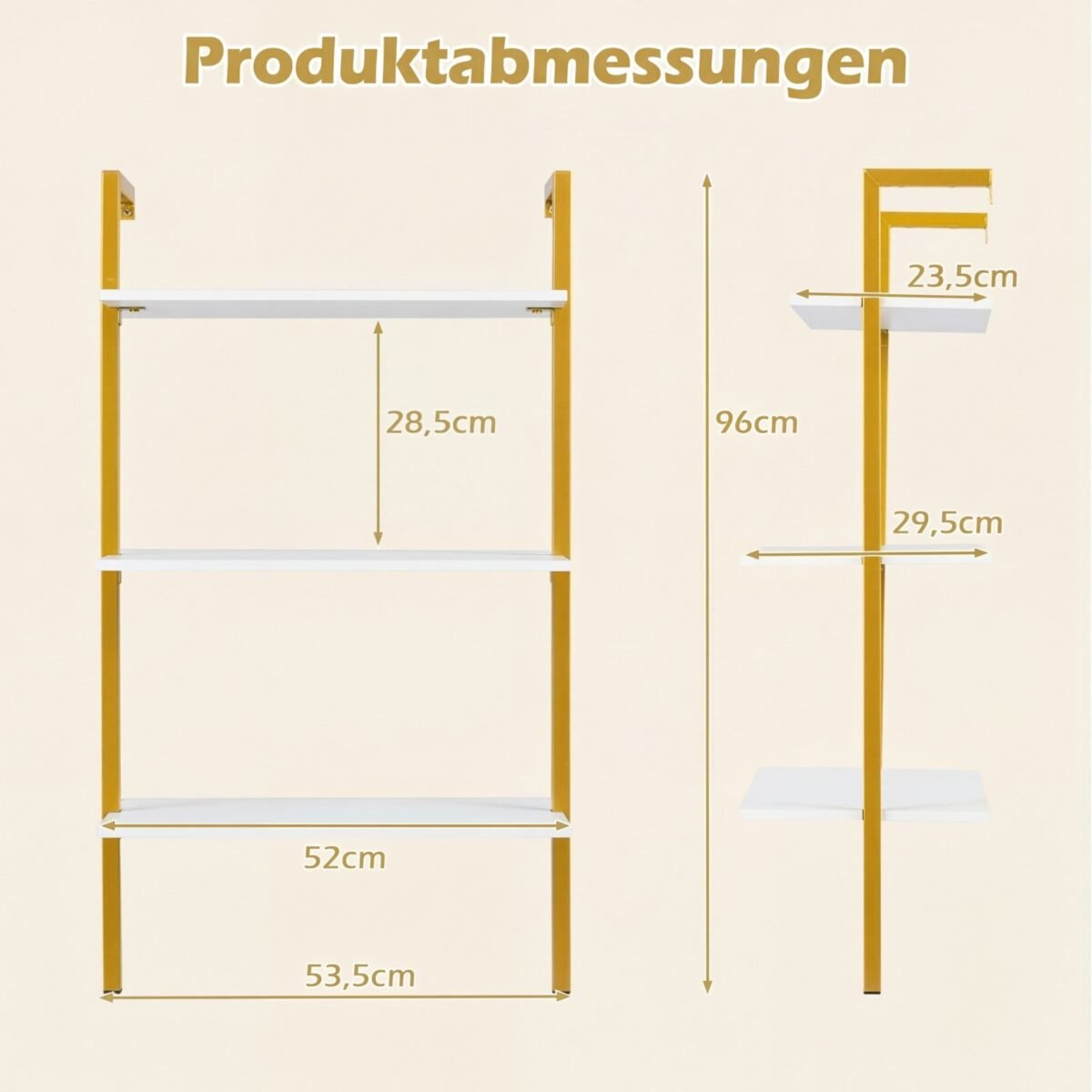 Trijų lygių sieninė lentyna su metaliniu rėmu (Balta) – Paveikslėlis 2