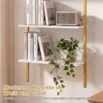 Trijų lygių sieninė lentyna su metaliniu rėmu (Balta) – Paveikslėlis 4