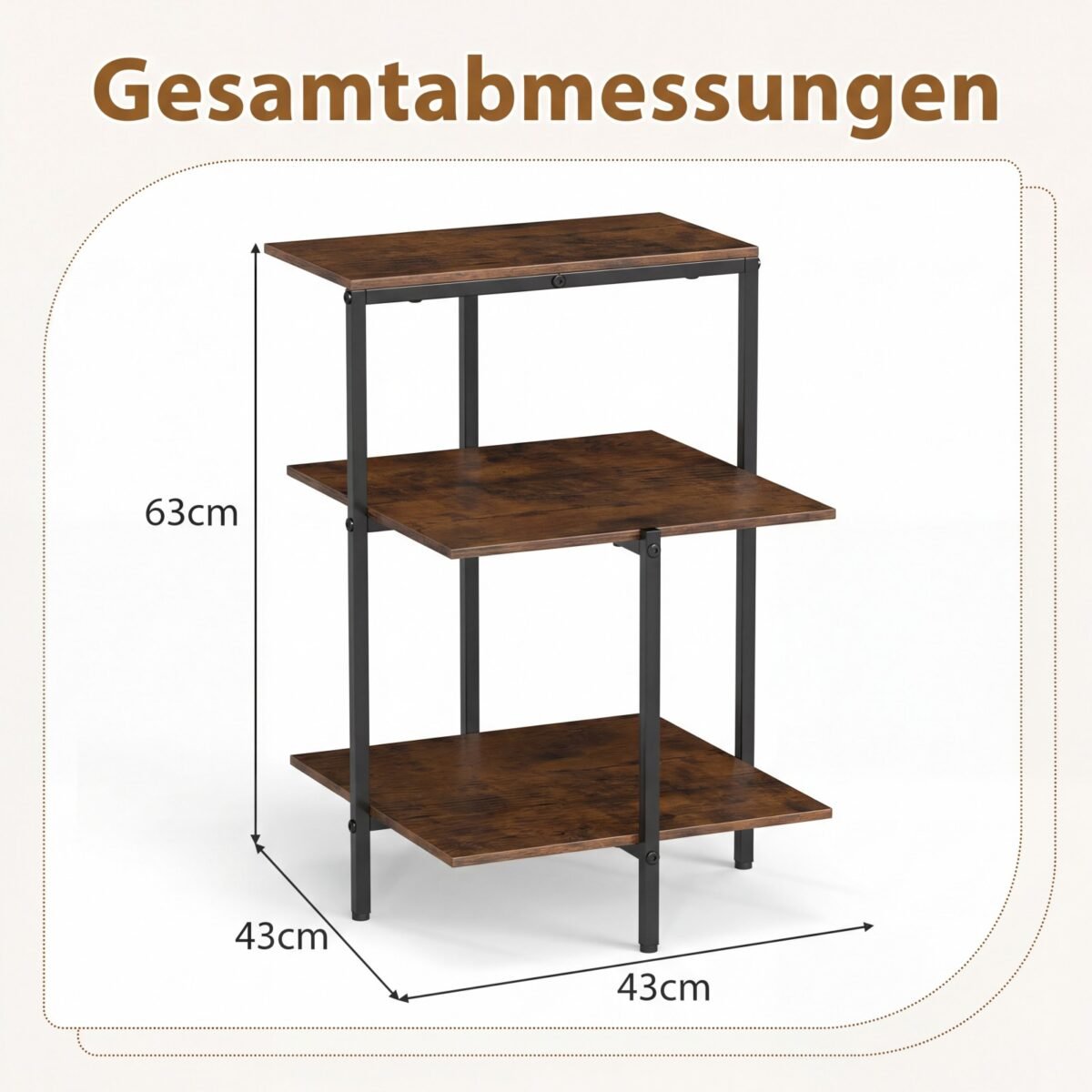 Trijų pakopų šoninis staliukas su atviromis lentynomis (Rustikali ruda) – Paveikslėlis 2