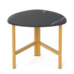 Trikampis svetainės staliukas su rustikaliu medienos paviršiumi (Ruda + Juoda)