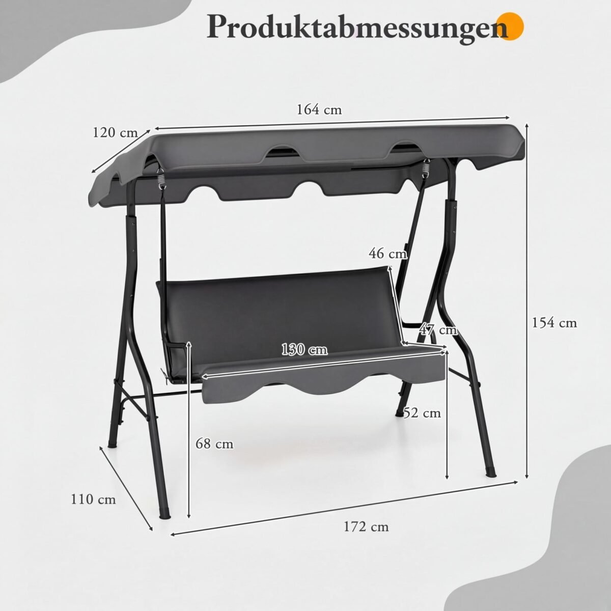 Trivietės sūpynės su reguliuojamu stogeliu (Pilka) – Paveikslėlis 2