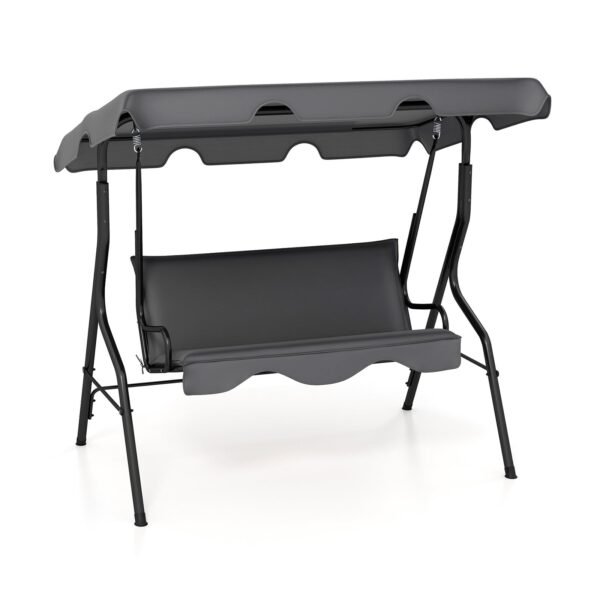 Trivietės sūpynės su reguliuojamu stogeliu (Pilka)