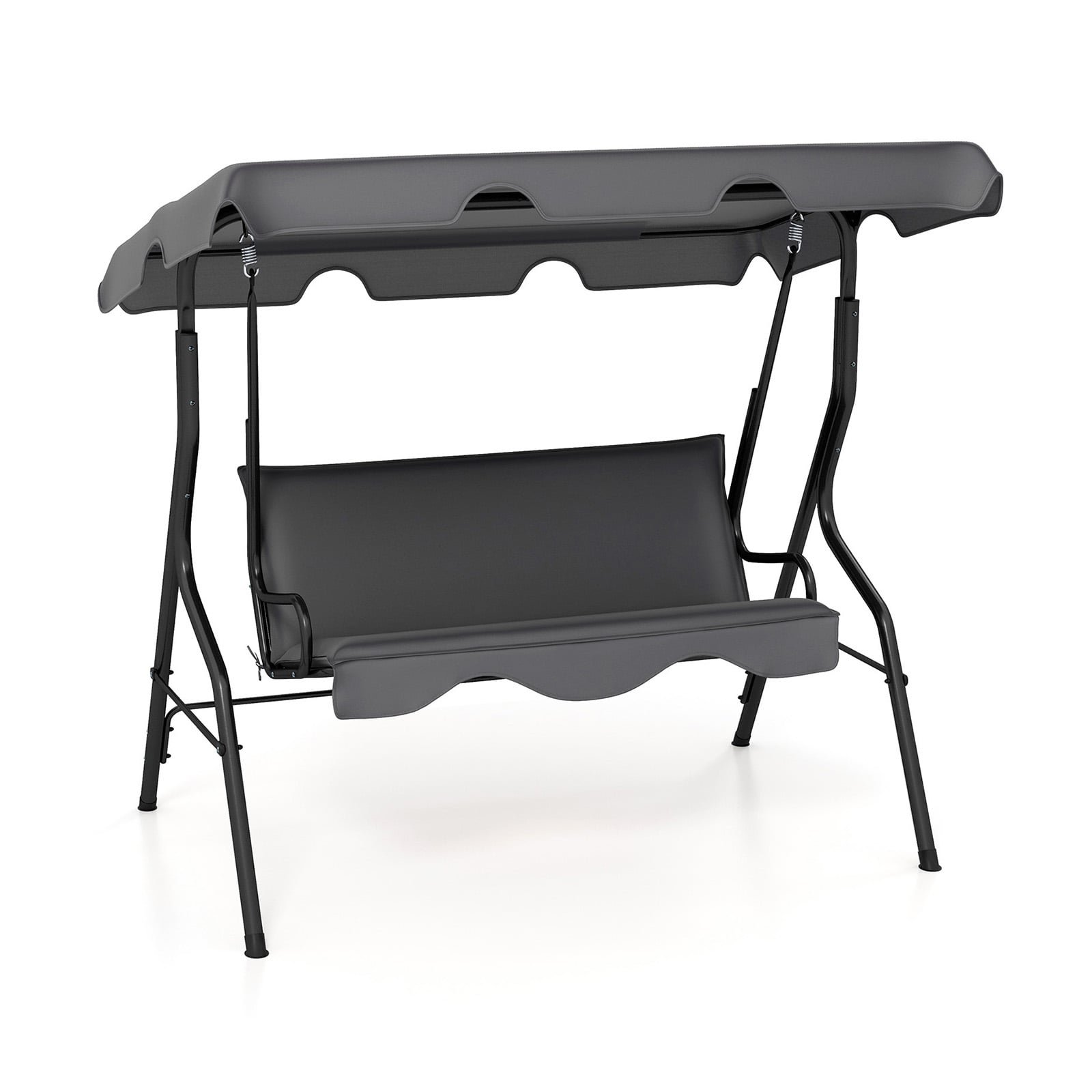 Trivietės sūpynės su reguliuojamu stogeliu (Pilka)