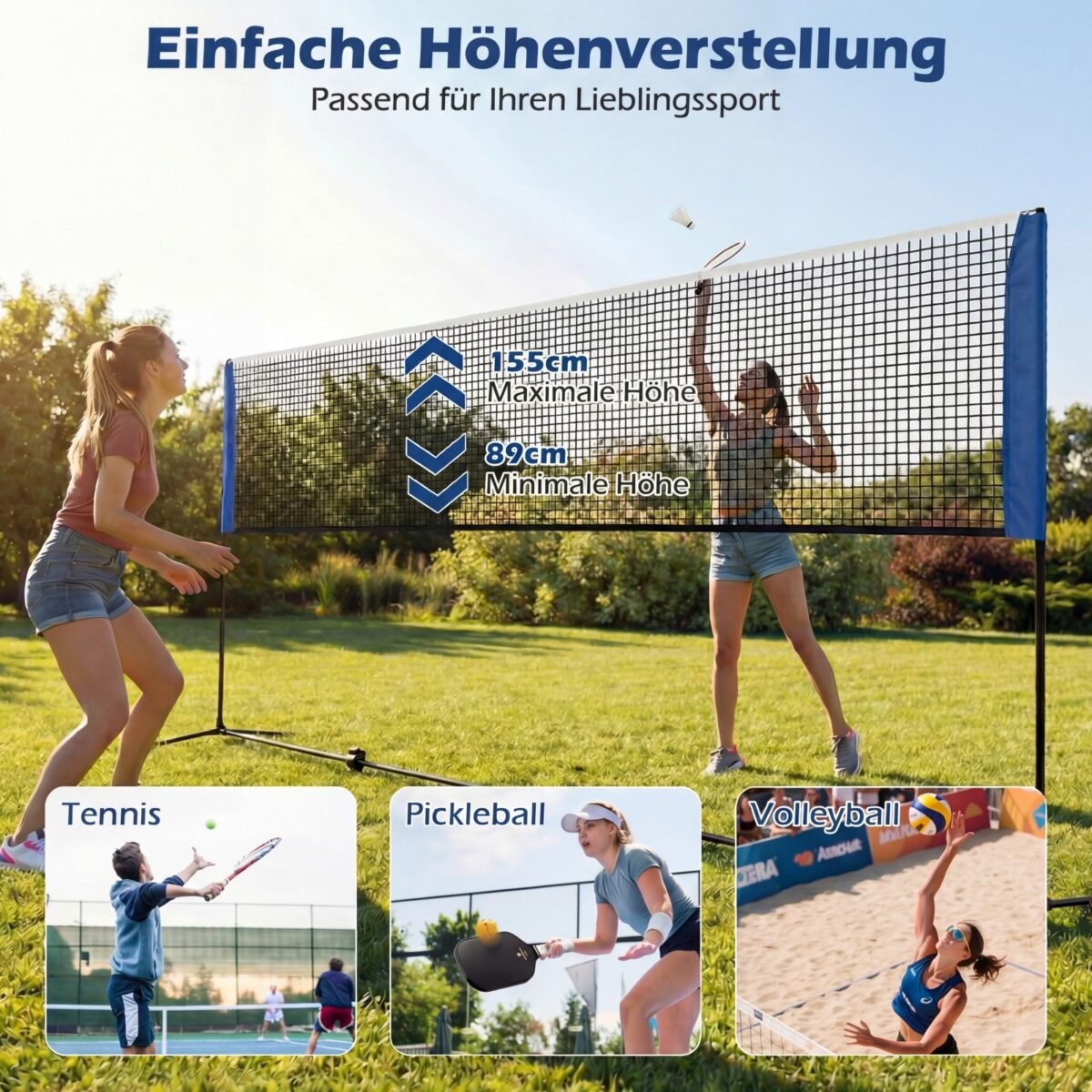 Universalus reguliuojamo aukščio tinklas su transportavimo krepšiu (Mėlyna ir juoda) – Paveikslėlis 3