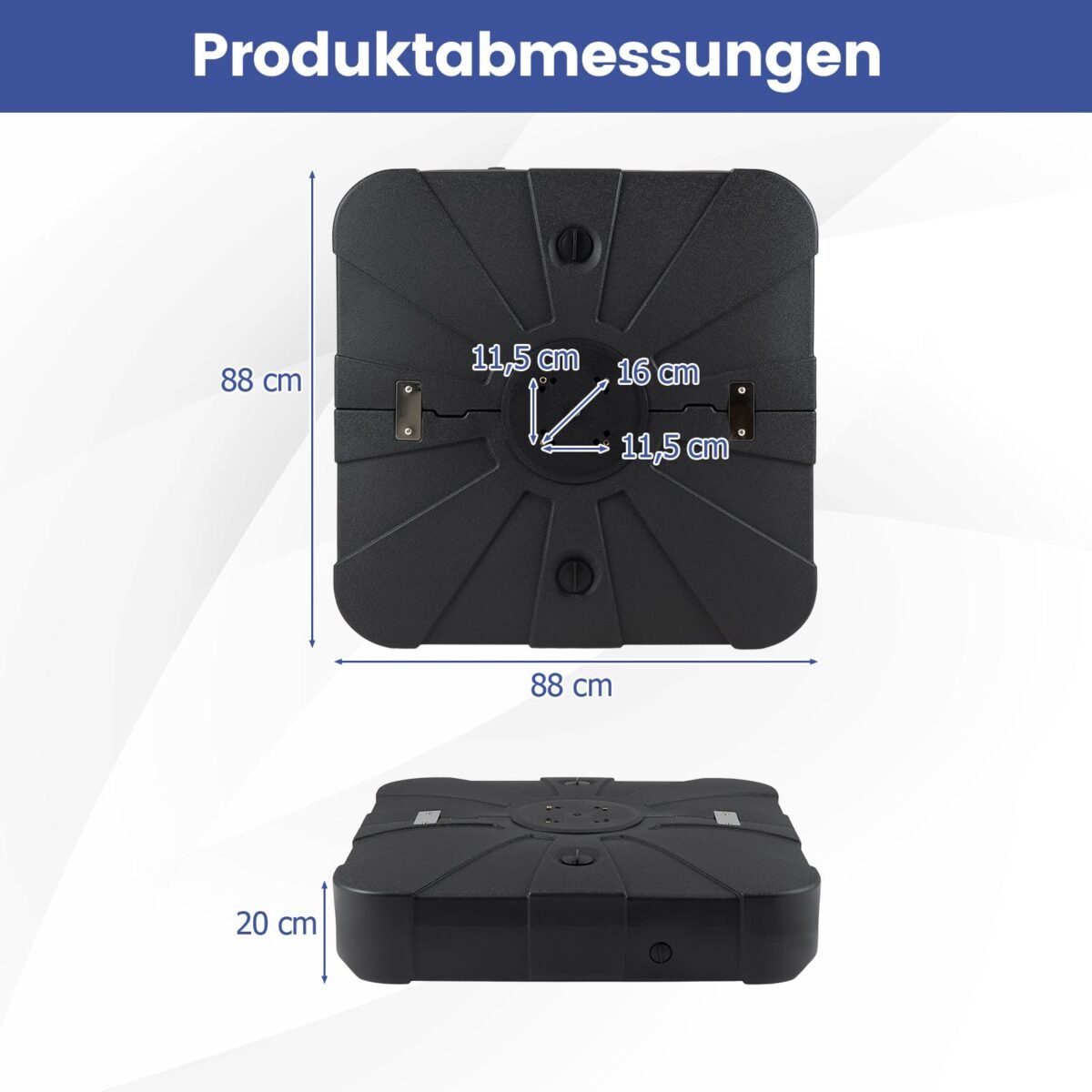 Užpildomas kvadratinis skėčio stovas su ratukais iš HDPE (Juoda)