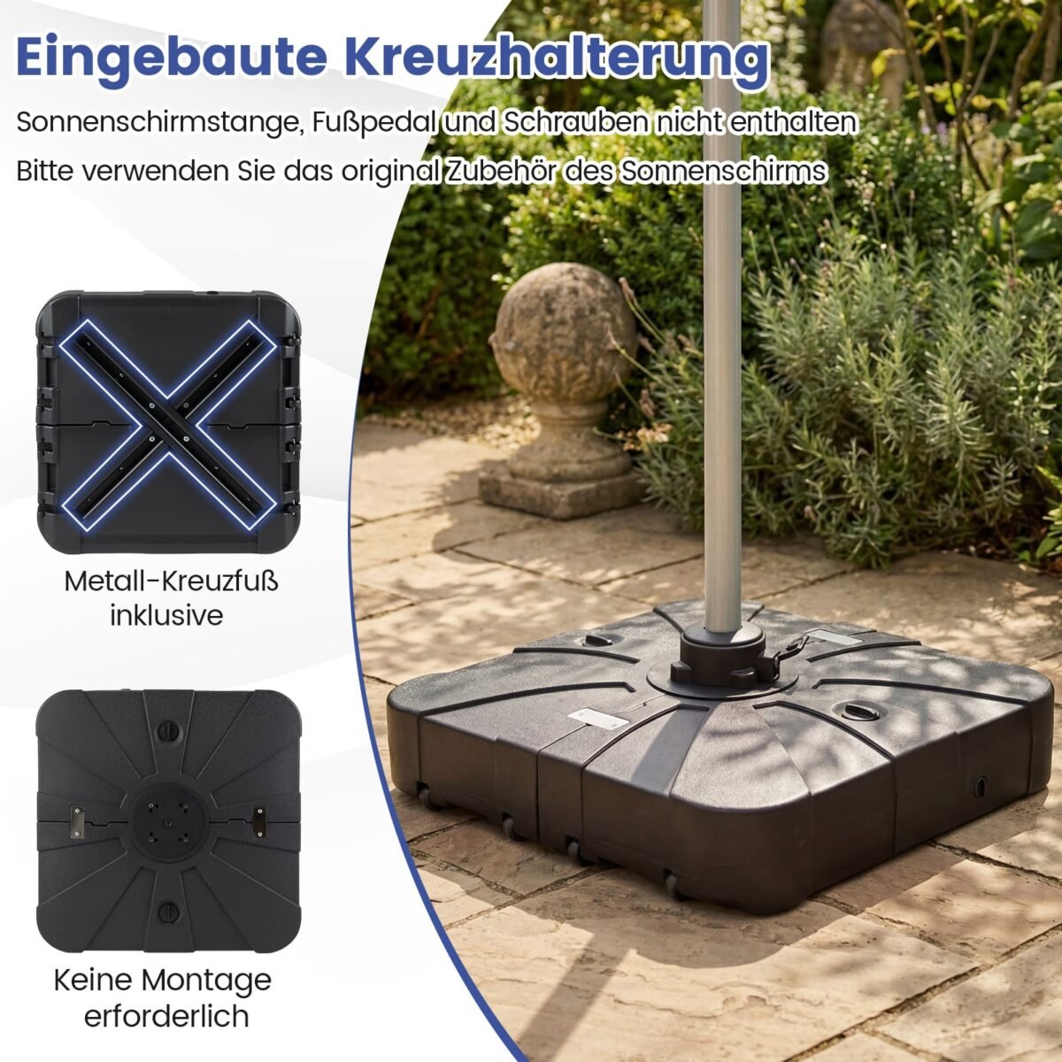 Užpildomas kvadratinis skėčio stovas su ratukais iš HDPE (Juoda) – Paveikslėlis 3